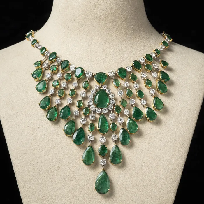 Earrings Beauvince Nritya Emerald Diamond Necklace Earrings Suite 17954 ct Gemstones in Gold