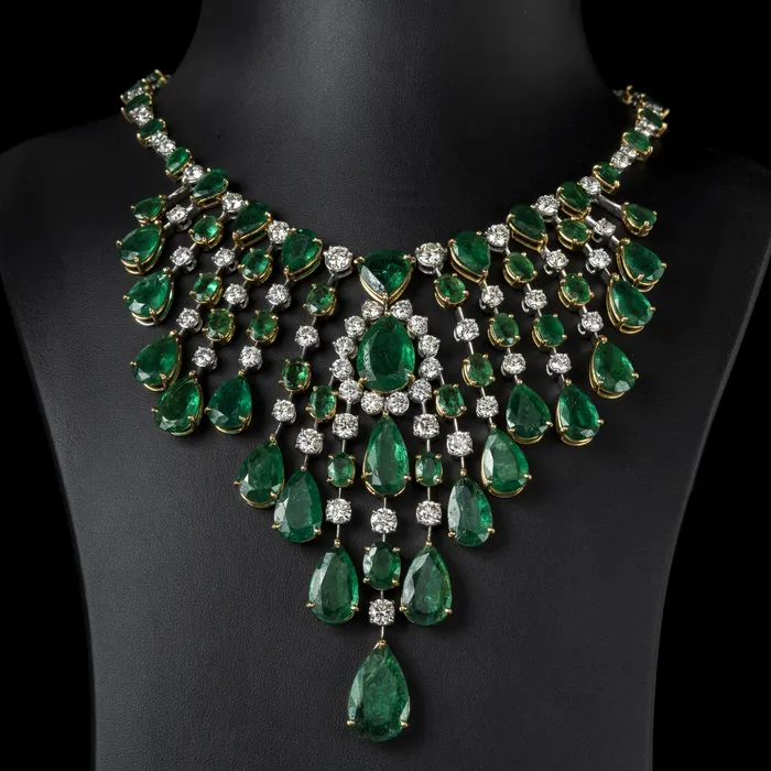 Earrings Beauvince Nritya Emerald Diamond Necklace Earrings Suite 17954 ct Gemstones in Gold