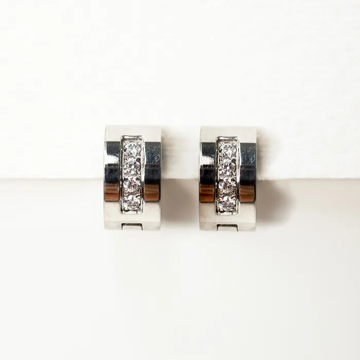Earrings Crystal Channel Tire Huggie Earrings Pair Grayling