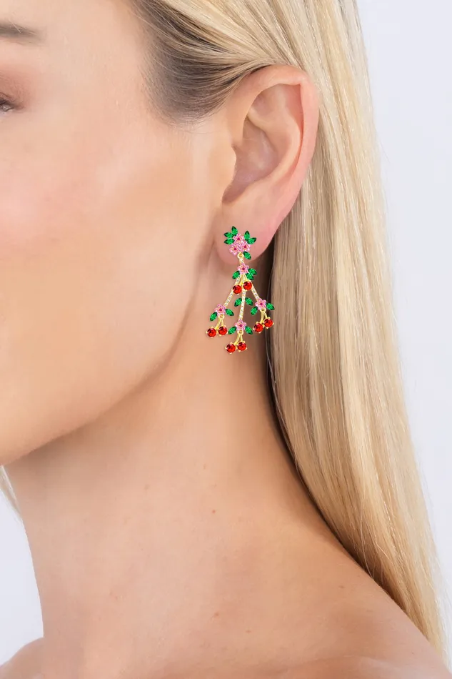 Earrings Eye Candy LA Donya Cherry 18K Gold Plated CZ Drop Earring