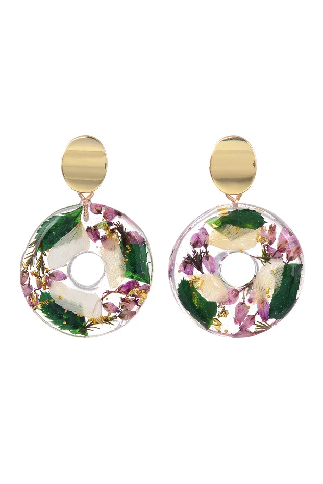 Earrings Eye Candy LA Floral Resin Earrings Purple