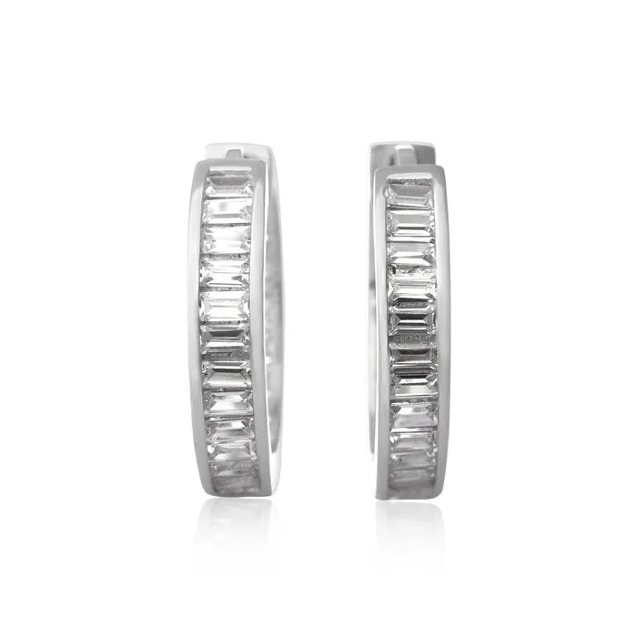 Earrings EZ7053 Channel Set Emerald Cut CZ Huggie Earrings Teeda