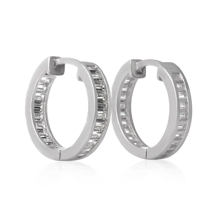 Earrings EZ7053 Channel Set Emerald Cut CZ Huggie Earrings Teeda