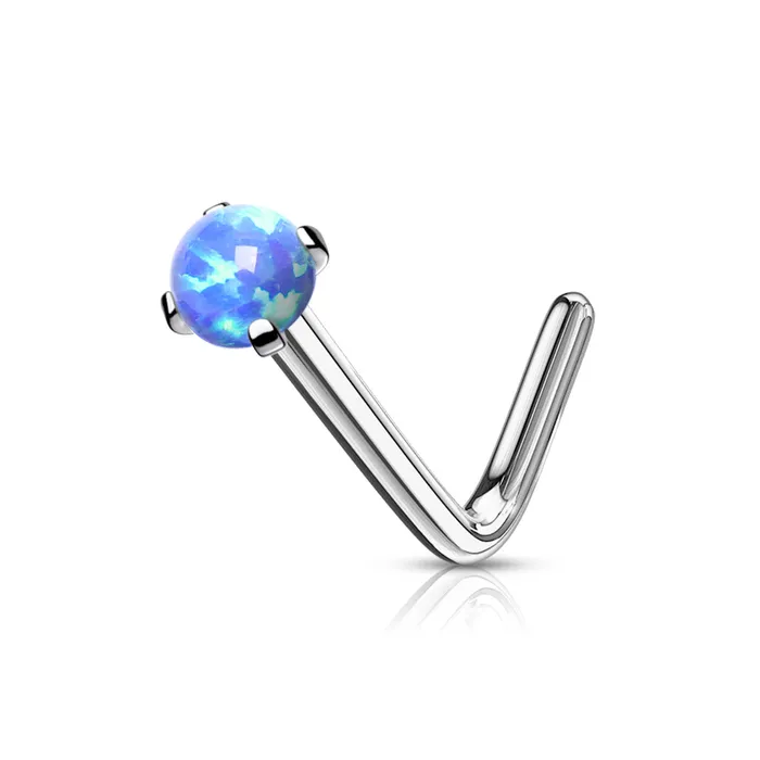 Earrings Glitters 316L Surgical Steel L Bend Nose Stud Opal Blue