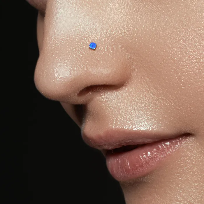 Earrings Glitters 316L Surgical Steel L Bend Nose Stud Opal Blue