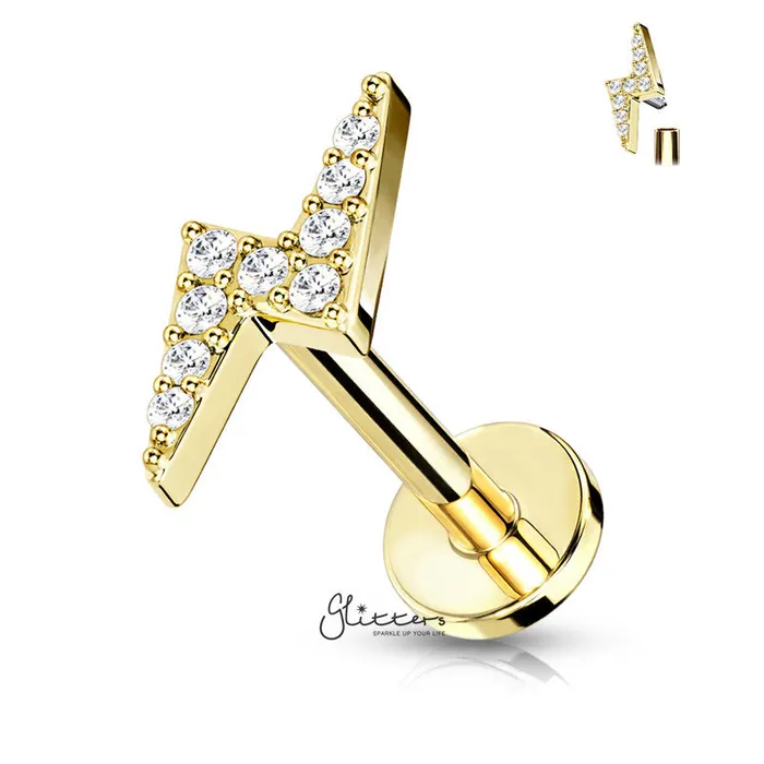 Earrings Glitters CZ Lightning Bolt Tragus Cartilage Barbell Stud Gold