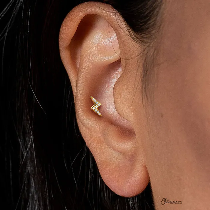Earrings Glitters CZ Lightning Bolt Tragus Cartilage Barbell Stud Gold