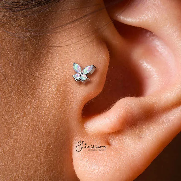 Earrings Glitters Prong Set CZ Butterfly Tragus Cartilage Barbell Stud Gold