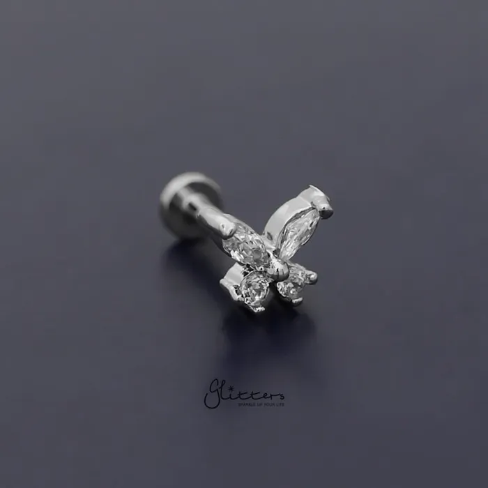 Earrings Glitters Prong Set CZ Butterfly Tragus Cartilage Barbell Stud Gold