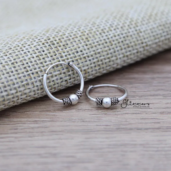 Earrings Glitters Sterling Silver Bali Hoop Sleeper Earrings 14mm SSE0309