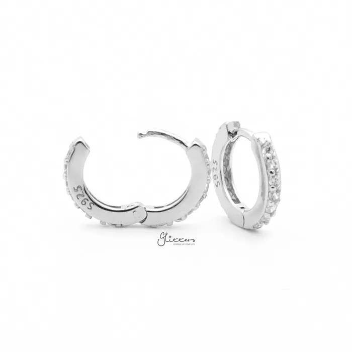 Earrings Glitters Sterling Silver CZ Paved OneTouch Huggie Hoop Earrings Silver
