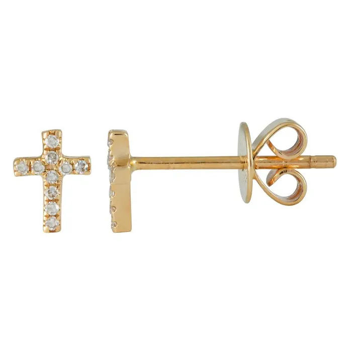 Earrings Izakov Diamonds Fine Jewelry 14K Gold Mini Cross Diamond Button Earrings Earrings Izakov Diamonds Fine Jewelry 14K Gold Mini Cross Diamond Button Earrings
