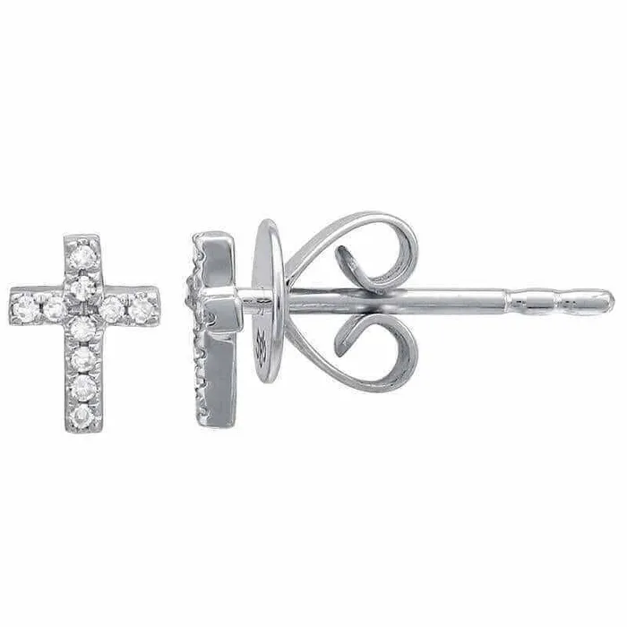 Earrings Izakov Diamonds Fine Jewelry 14K Gold Mini Cross Diamond Button Earrings