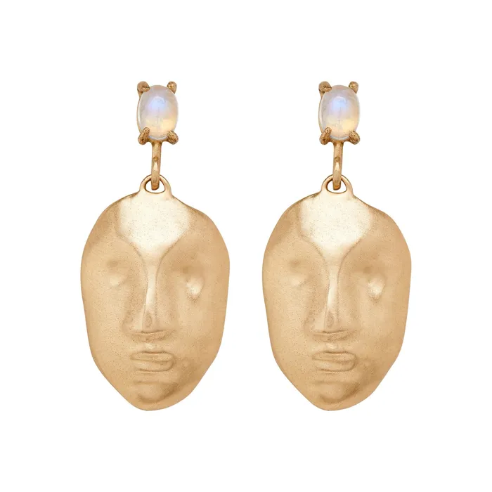 Earrings Julie Cohn Design MASK BRONZE MOONSTONE EARRINGS