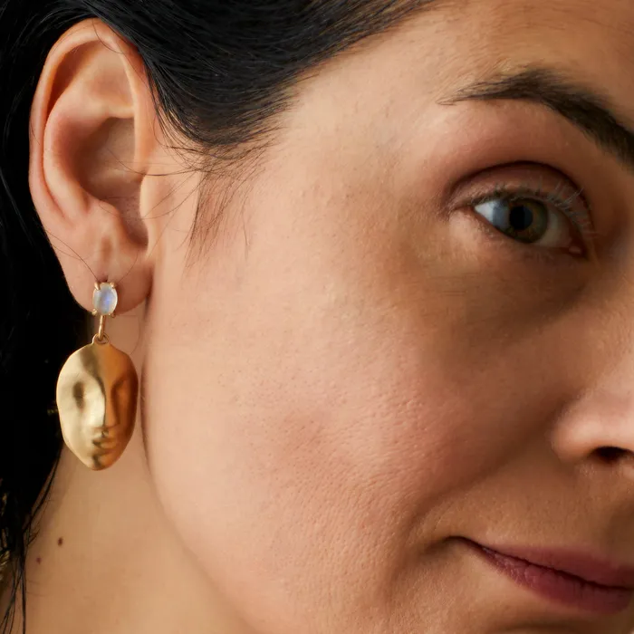 Earrings Julie Cohn Design MASK BRONZE MOONSTONE EARRINGS