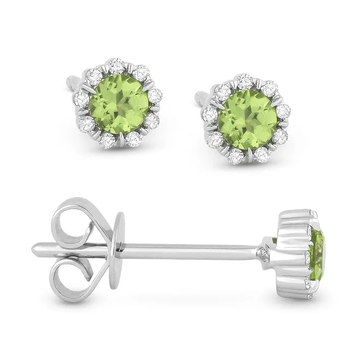 Earrings Madison L 14K White Gold 029ctw Stud Style Round Peridot and Diamonds Earrings MADISON L Earrings Madison L 14K White Gold 029ctw Stud Style Round Peridot and Diamonds Earrings MADISON L