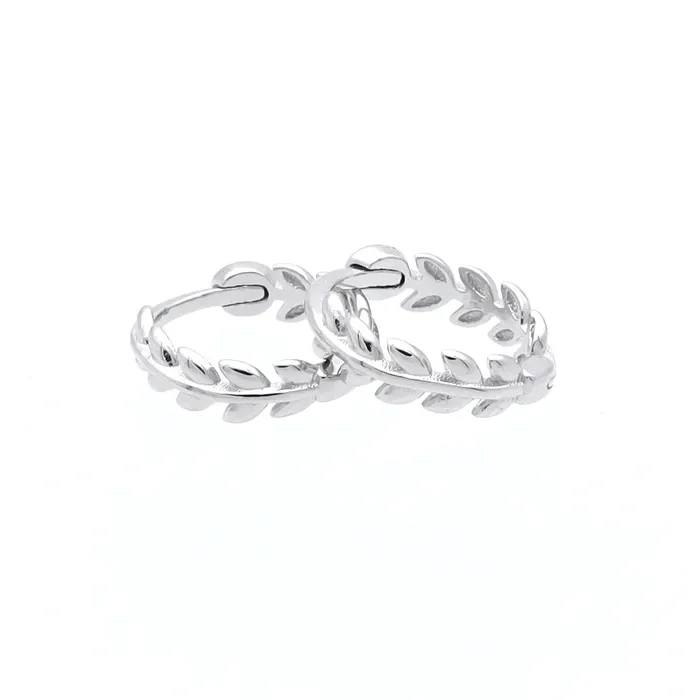 Earrings Sterling Silver Leaves Huggie Hoop Earrings Silver Glitters