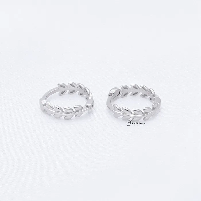 Earrings Sterling Silver Leaves Huggie Hoop Earrings Silver Glitters