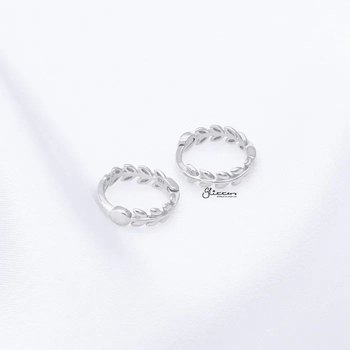 Earrings Sterling Silver Leaves Huggie Hoop Earrings Silver Glitters