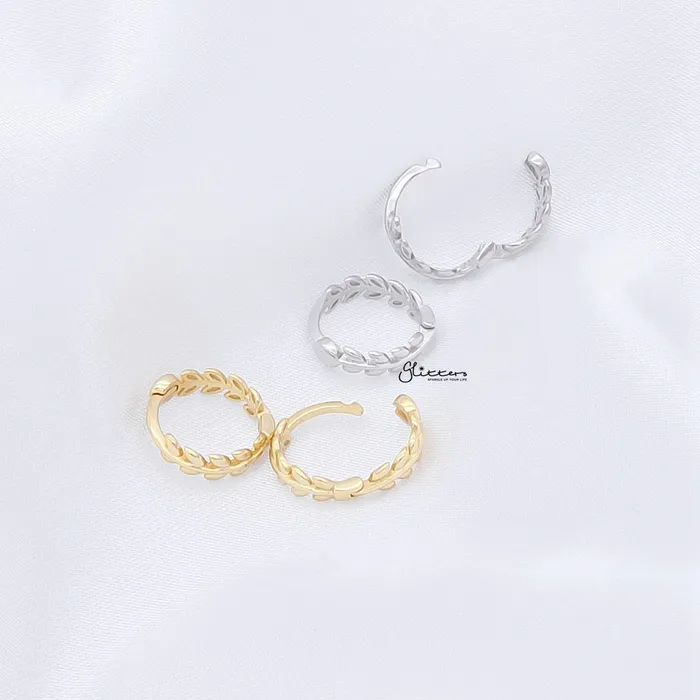 Earrings Sterling Silver Leaves Huggie Hoop Earrings Silver Glitters