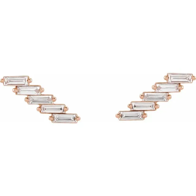 Earrings Storyteller by Vintage Magnality Baguette 14 CTW Natural Diamond Ear Climber Earrings Solid 14K Yellow White Rose Gold
