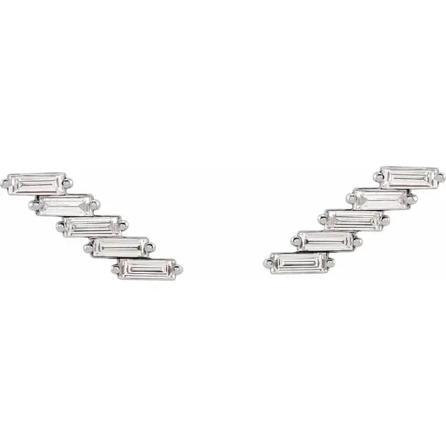 Earrings Storyteller by Vintage Magnality Baguette 14 CTW Natural Diamond Ear Climber Earrings Solid 14K Yellow White Rose Gold