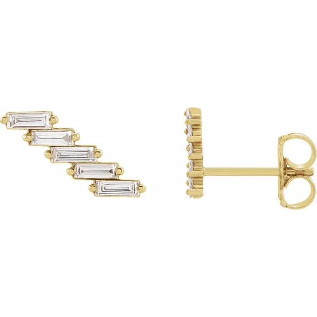 Earrings Storyteller by Vintage Magnality Baguette 14 CTW Natural Diamond Ear Climber Earrings Solid 14K Yellow White Rose Gold