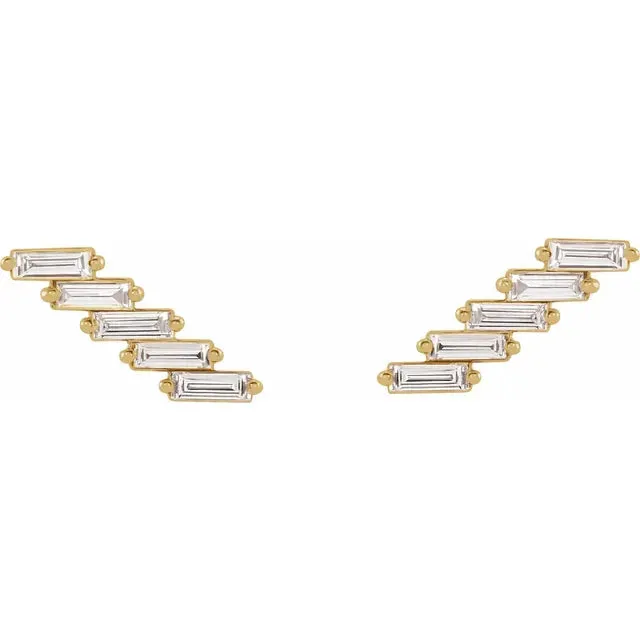 Earrings Storyteller by Vintage Magnality Baguette 14 CTW Natural Diamond Ear Climber Earrings Solid 14K Yellow White Rose Gold