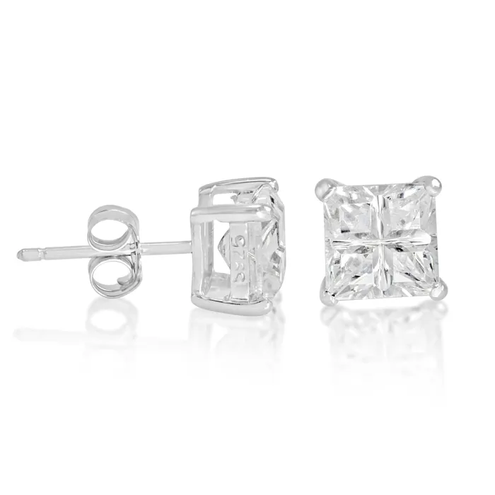 Earrings Teeda EZBIS060 Invisible Set Square CZ Stud Earrings Basket Setting 6mm Earrings Teeda EZBIS060 Invisible Set Square CZ Stud Earrings Basket Setting 6mm