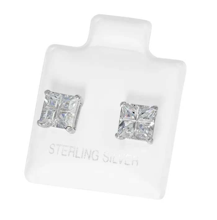 Earrings Teeda EZBIS060 Invisible Set Square CZ Stud Earrings Basket Setting 6mm