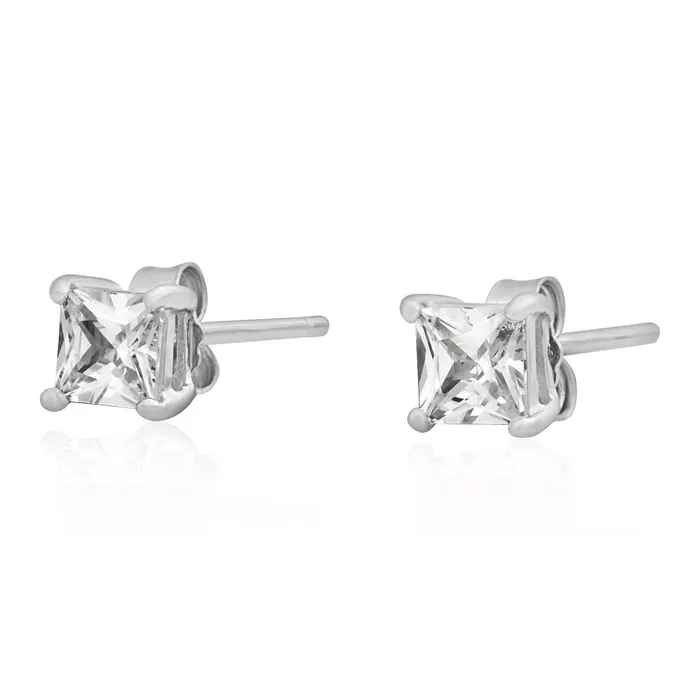 Earrings Teeda EZBS040 Square Princess Cut Basket Setting CZ Stud Earrings 4mm Earrings Teeda EZBS040 Square Princess Cut Basket Setting CZ Stud Earrings 4mm