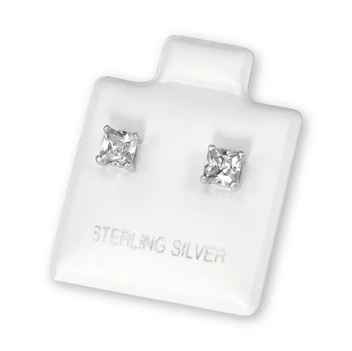 Earrings Teeda EZBS040 Square Princess Cut Basket Setting CZ Stud Earrings 4mm