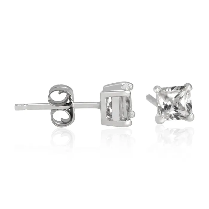 Earrings Teeda EZBS040 Square Princess Cut Basket Setting CZ Stud Earrings 4mm