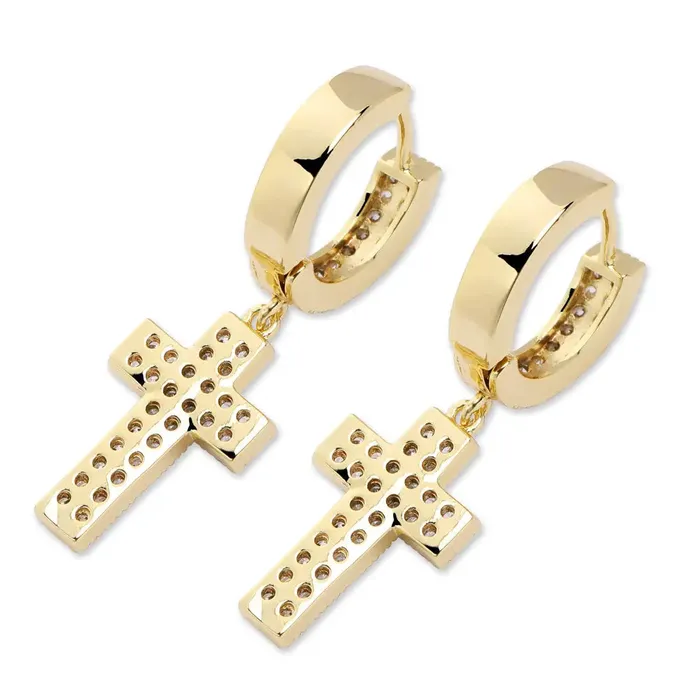 Earrings The Icetruck Diamond Cross Hoop Earrings in Yellow Gold Earrings The Icetruck Diamond Cross Hoop Earrings in Yellow Gold
