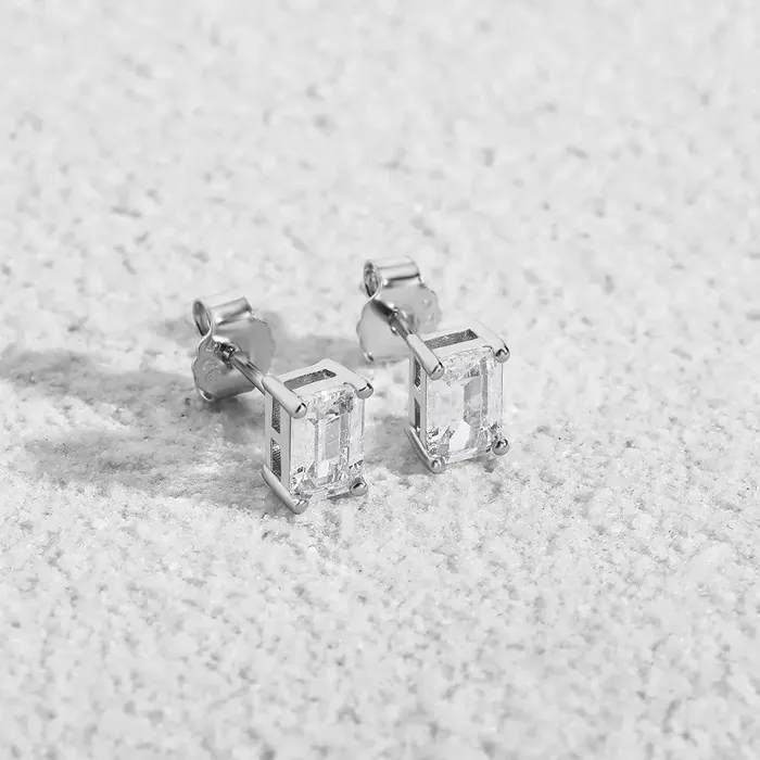 Earrings The Icetruck Iced Baguette Stud Earrings in White Vermeil Earrings The Icetruck Iced Baguette Stud Earrings in White Vermeil