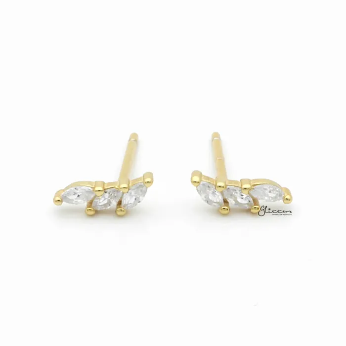 Earrings Triple Marquise CZ Stud Earrings Gold Glitters