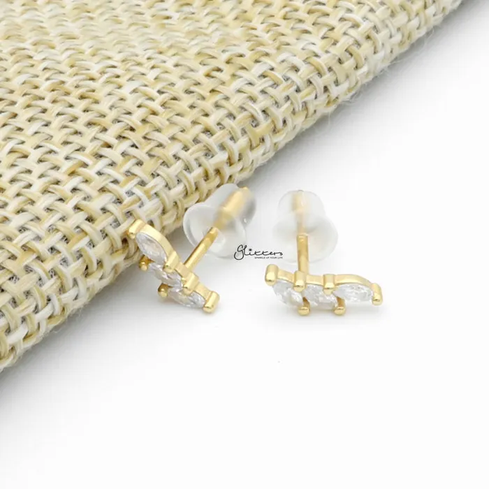 Earrings Triple Marquise CZ Stud Earrings Gold Glitters