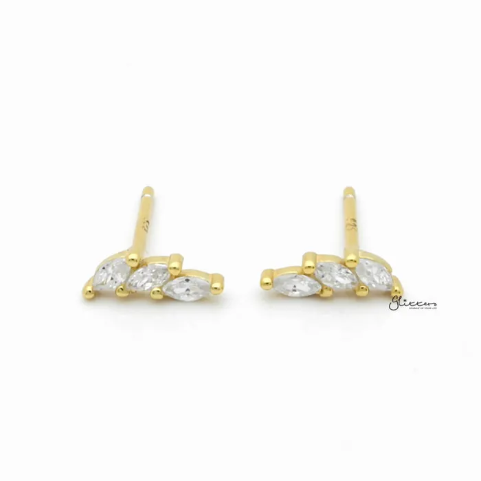 Earrings Triple Marquise CZ Stud Earrings Gold Glitters