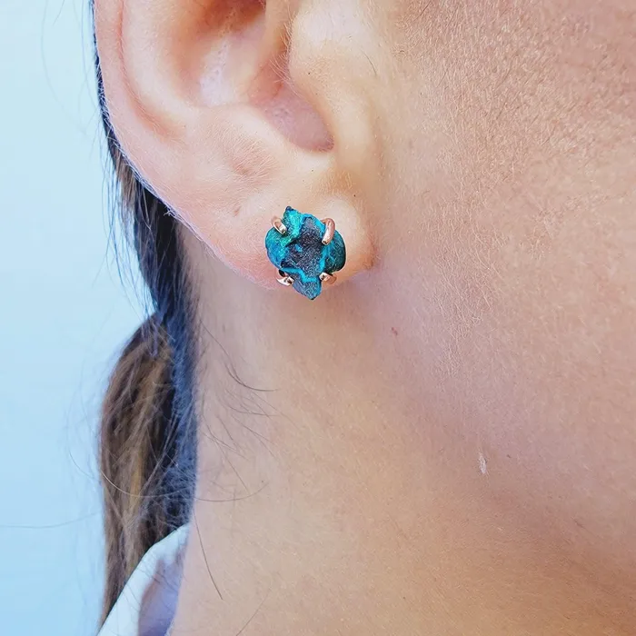 Earrings Uniquelan Jewelry Genuine Raw Chrysocolla Stud Earrings