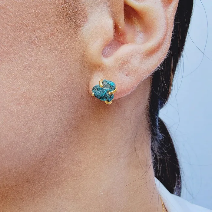 Earrings Uniquelan Jewelry Genuine Raw Chrysocolla Stud Earrings Earrings Uniquelan Jewelry Genuine Raw Chrysocolla Stud Earrings