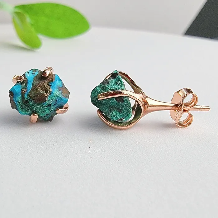 Earrings Uniquelan Jewelry Genuine Raw Chrysocolla Stud Earrings Earrings Uniquelan Jewelry Genuine Raw Chrysocolla Stud Earrings
