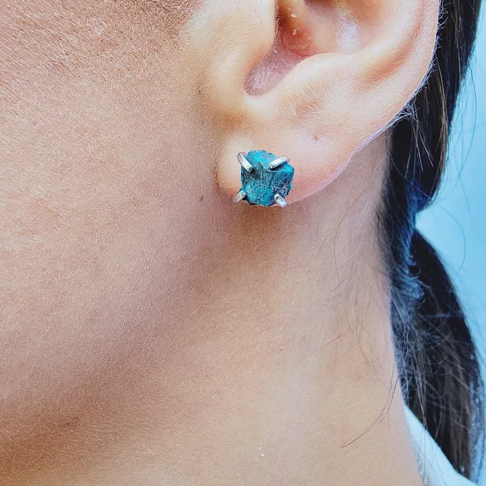 Earrings Uniquelan Jewelry Genuine Raw Chrysocolla Stud Earrings Earrings Uniquelan Jewelry Genuine Raw Chrysocolla Stud Earrings
