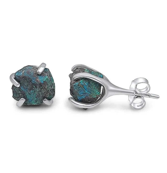 Earrings Uniquelan Jewelry Genuine Raw Chrysocolla Stud Earrings Earrings Uniquelan Jewelry Genuine Raw Chrysocolla Stud Earrings