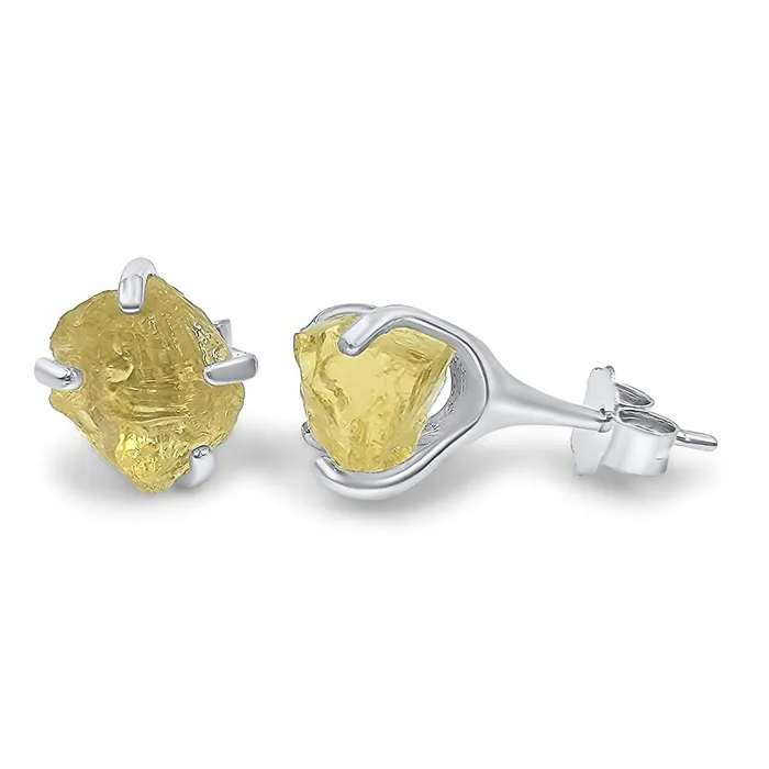 Earrings Uniquelan Jewelry Raw Lemon Quartz Stud Earrings