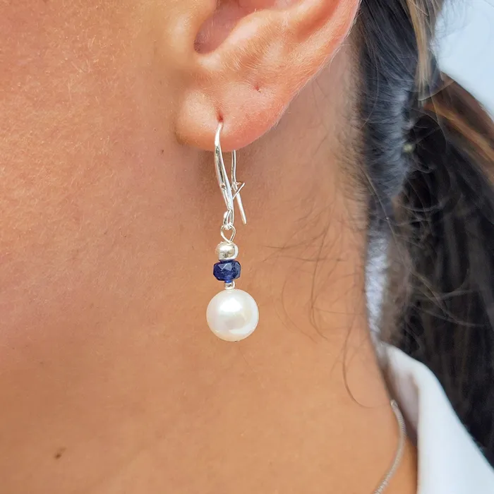 Earrings Uniquelan Jewelry Sapphire and Pearl Drop Earrings