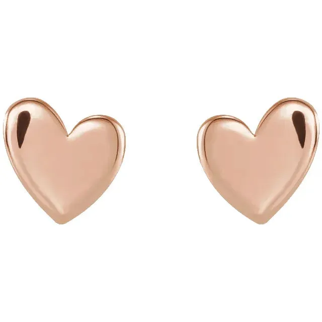 Earrings Wear Everyday Asymmetrical Heart Stud Earrings Solid 14K Rose White Yellow Gold 302 Fine Jewelry
