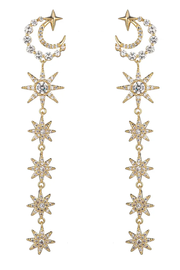 Eye Candy LA Double Moon CZ Star Earrings Earrings