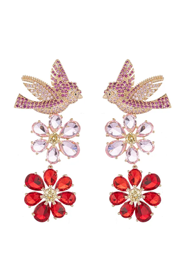 Eye Candy LA Earrings Pink Bird Statement Earrings