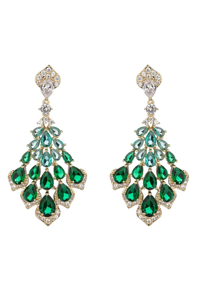 Eye Candy LA Florence 18K Gold Plated Green Cubic Zirconia Statement Earrings Earrings