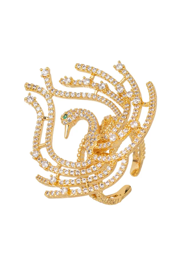 Eye Candy LA Rings Swan 18K Gold Plated CZ Adjustable Ring